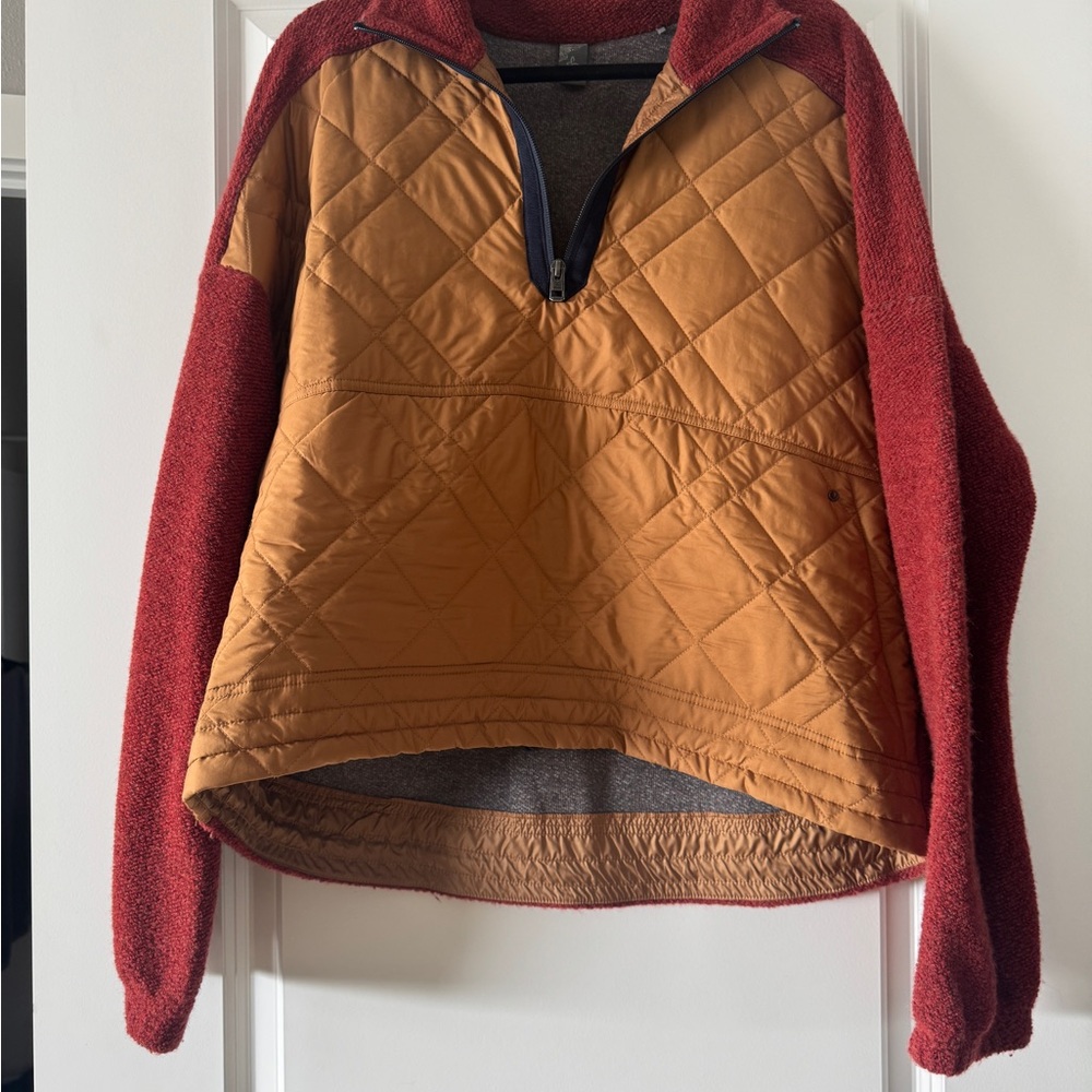 Prana Red and Brown Quilted Pullover Jacket sz LG wool blend
